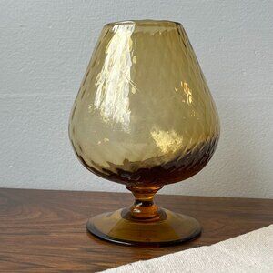Empoli Italy Amber Diamond Optic Glass Large Brandy Snifter Vase MCM 7.5"